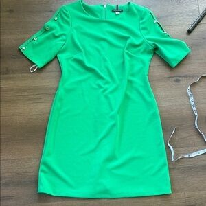 Tommy Hilfiger Bright Green Mini Dress with Button-Trim Sleeves